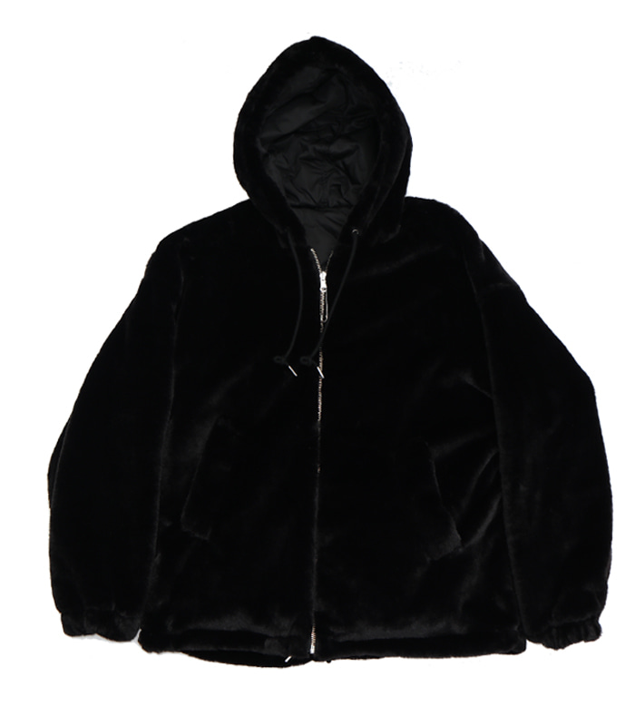 가쿠로 Reversible fake fur parka (Black/Black)
