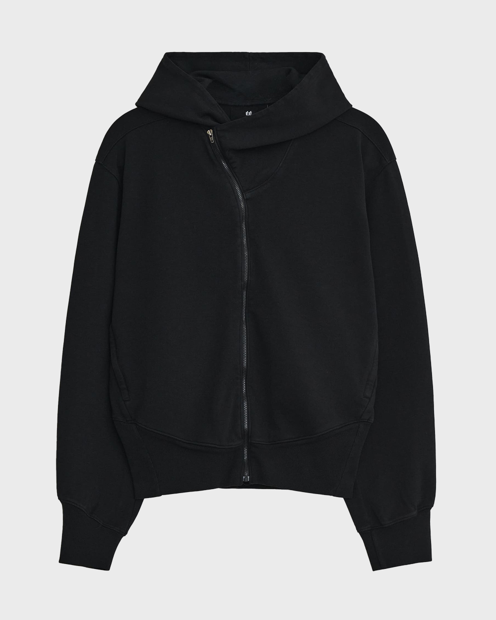 Mens Curved Hooded Sweat Zip Jacket (Black)
