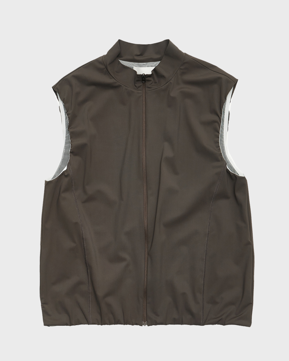 High Neck Zip-Up Vest (Brown)
